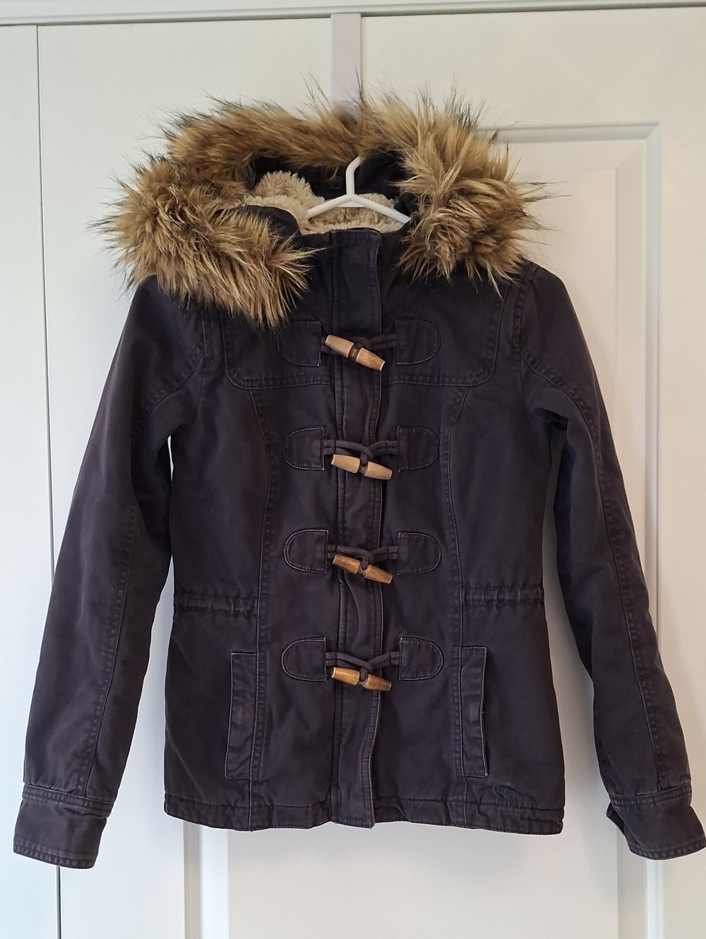 Abercrombie & Fitch Kids Brown Toggle Puffer Jacket with Faux-Fur Hood Sherpa